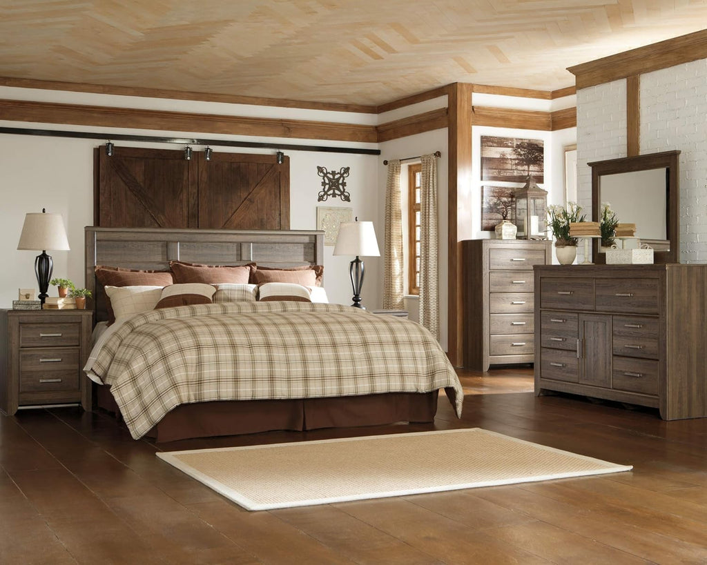 Signature Design by Ashley Juararo Rustic Panel Headboard ONLY, King/California, Weathered Brown