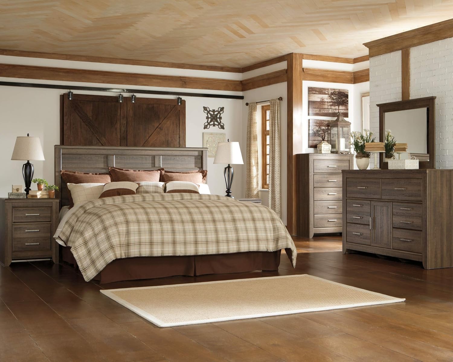 Signature Design by Ashley Juararo Rustic Panel Headboard ONLY, King/California, Weathered Brown