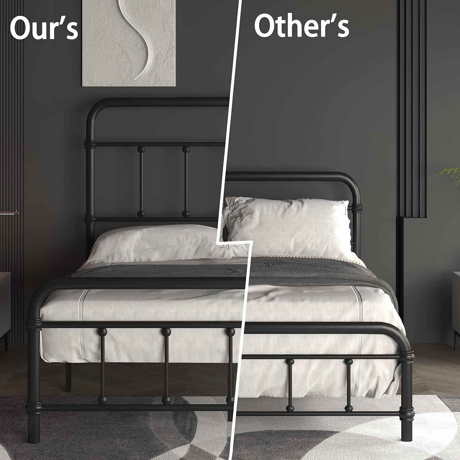 Queen-Bed-Frame-Metal Platform Bed Frame with 49' High-Headboard - Solid Quite Easy Set Up Mattress Foundation No Box Spring Needed