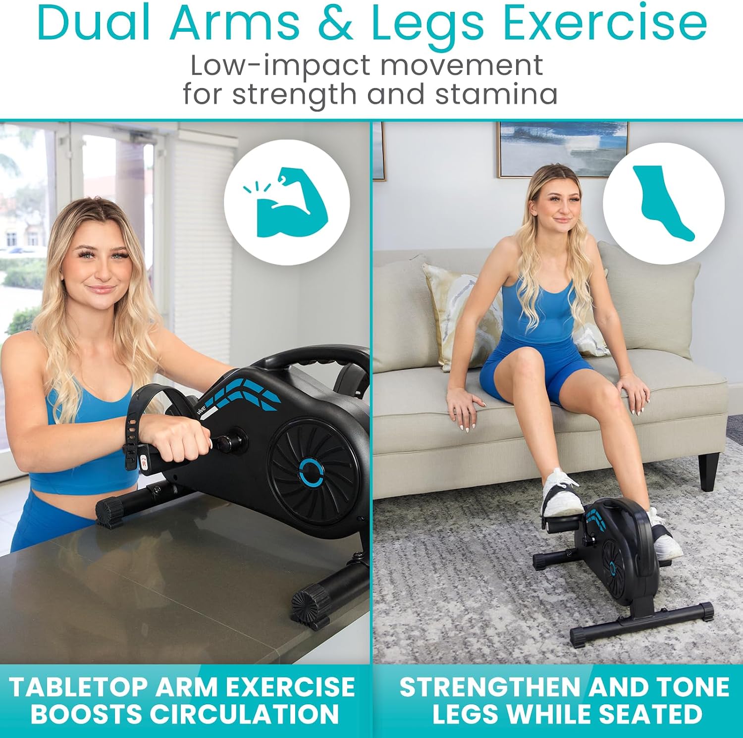 Vive Under Desk Bike Pedal Exerciser - Stationary Exercise Leg Peddler - Low Impact, Portable Mini Cycle Bike for Under Your Office Desk - For Arm or Foot - Small, Sit-Down Recumbent Equipment Machine