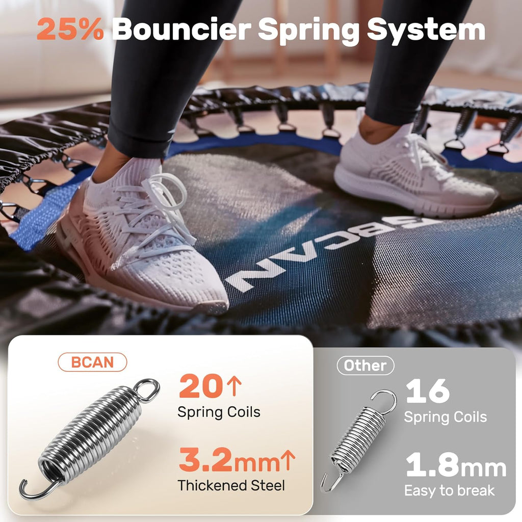 BCAN SP2 40/48' Foldable Mini Trampoline Max Load 330lbs/440lbs, Fitness Rebounder with Adjustable Foam Handle, Exercise Trampoline for Adults Indoor/Garden Workout | FED Fitness