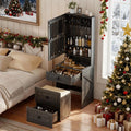 Makeup Vanity Desk with Mirror and Lights,Small Vanity Desk Set with Charging Station & Glass Top,Compact Dressing Table with Jewelry Cabinet & Storage Wheel Stool for Bedroom, Rustic Brown