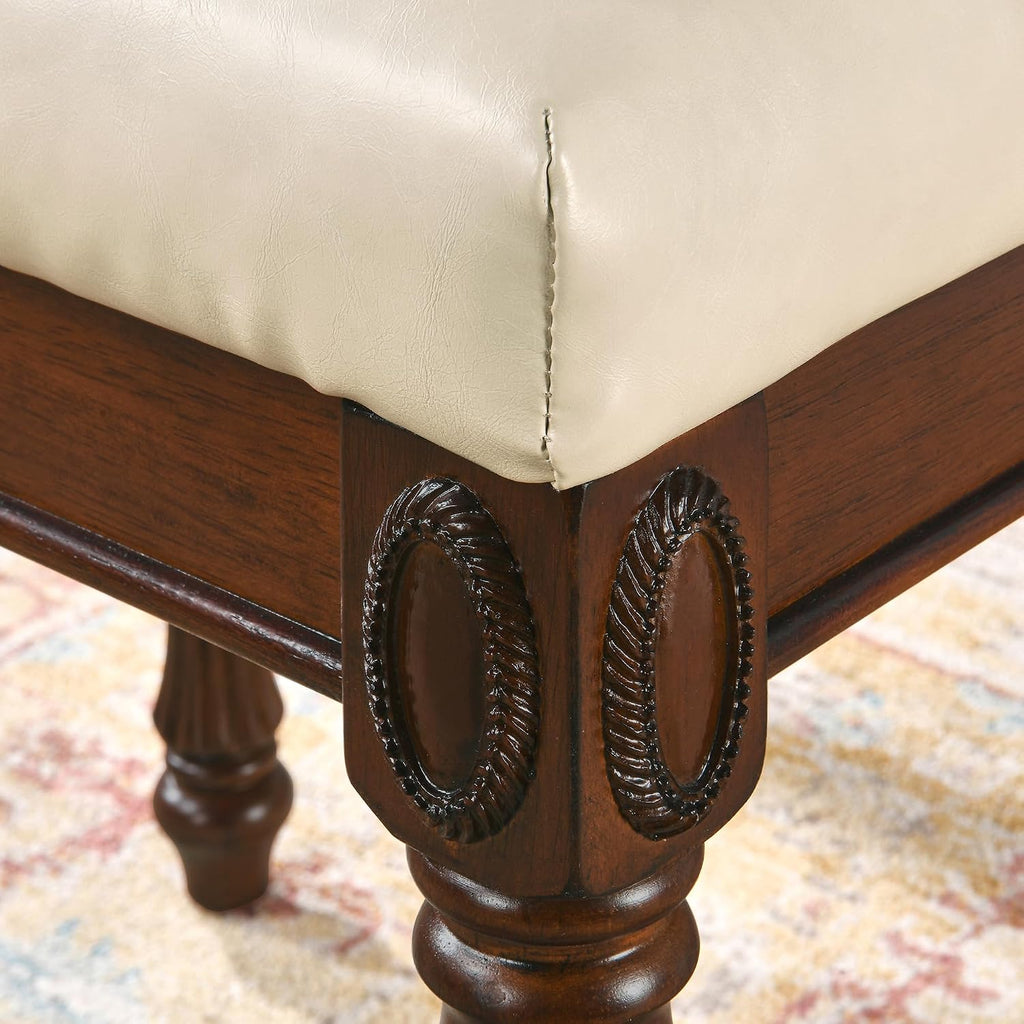 LEEMTORIG Upholstered Shoe Bench, Traditional Victorian Entryway Bench, Button Tufted Faux Leather, Holds Up to 300 lbs, 14x18x19inches, for Entryway Hallway Bedroom, Beige PU, FD-1533-BG