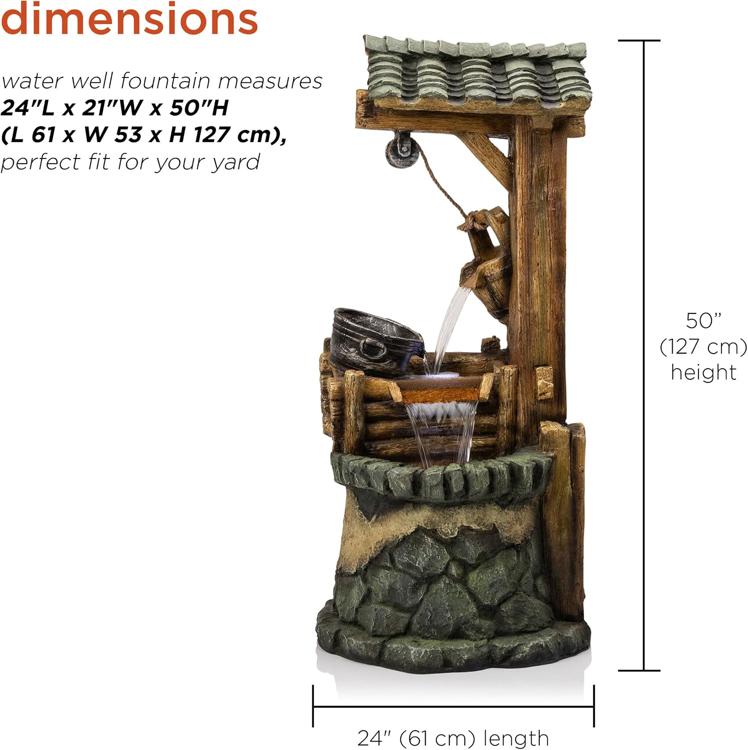 Alpine Corporation TZL128 Outdoor Floor Tiered Rustic Soothing Water Well Garden Waterfall Fountain for Garden, 50', Brown