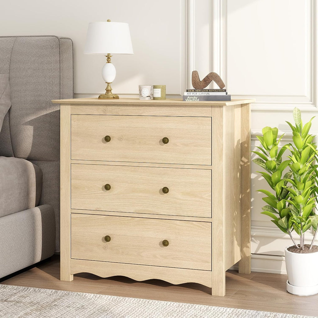 Oversized Dresser for Bedroom with 6 Drawers, Mid Century Modern Wooden Dresser Chest of Drawers with Handles, 3 Drawer Nightstand Set of 2, Storage Organizer for Bedroom, Living Room, Wood