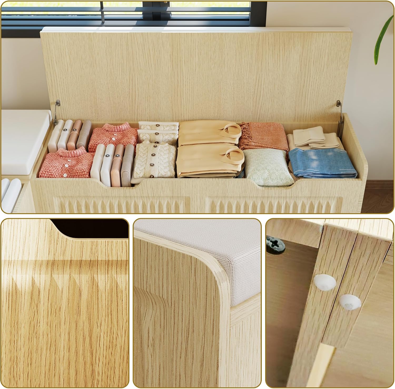 L-Shaped Storage Bench, Corner Bench with Storage,Kitchen Breakfast Nook Bench, with Large Hidden Storage Space,Suitable for Dining Nook,Kitchen Corner and Entryway(Wood color-02)