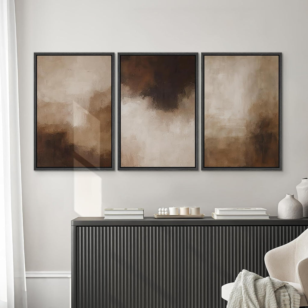 SIGNWIN Framed Canvas Print Wall Art Set Warm Neutral Abstract Brown and Beige Modern Minimalist Illustrations Modern Art Decorative Scenic Rustic for Living Room, Bedroom, Office - 24'x36'x3 Black