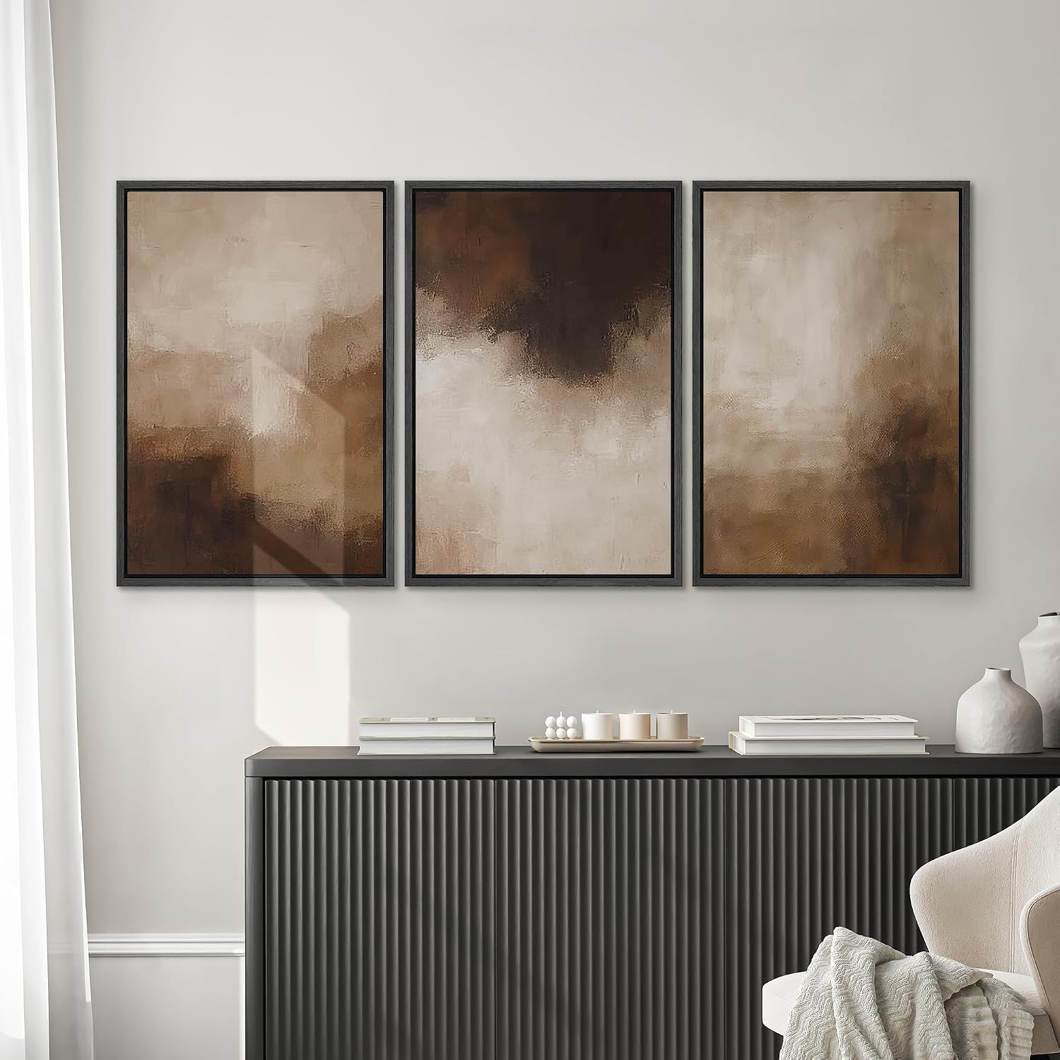 SIGNWIN Framed Canvas Print Wall Art Set Warm Neutral Abstract Brown and Beige Modern Minimalist Illustrations Modern Art Decorative Scenic Rustic for Living Room, Bedroom, Office - 24'x36'x3 Black