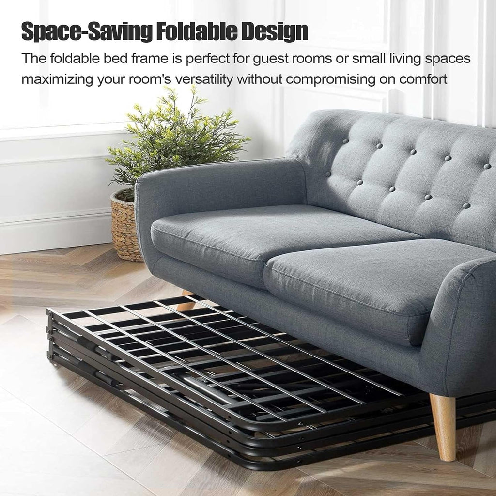 ZIYOO Twin Folding Bed Frames, 16 Inch High Heavy Duty Mattress Foundation, Metal Platform Bed Frame Twin, No Box Spring Needed, Qiuck Assembly, Noise Free, Black