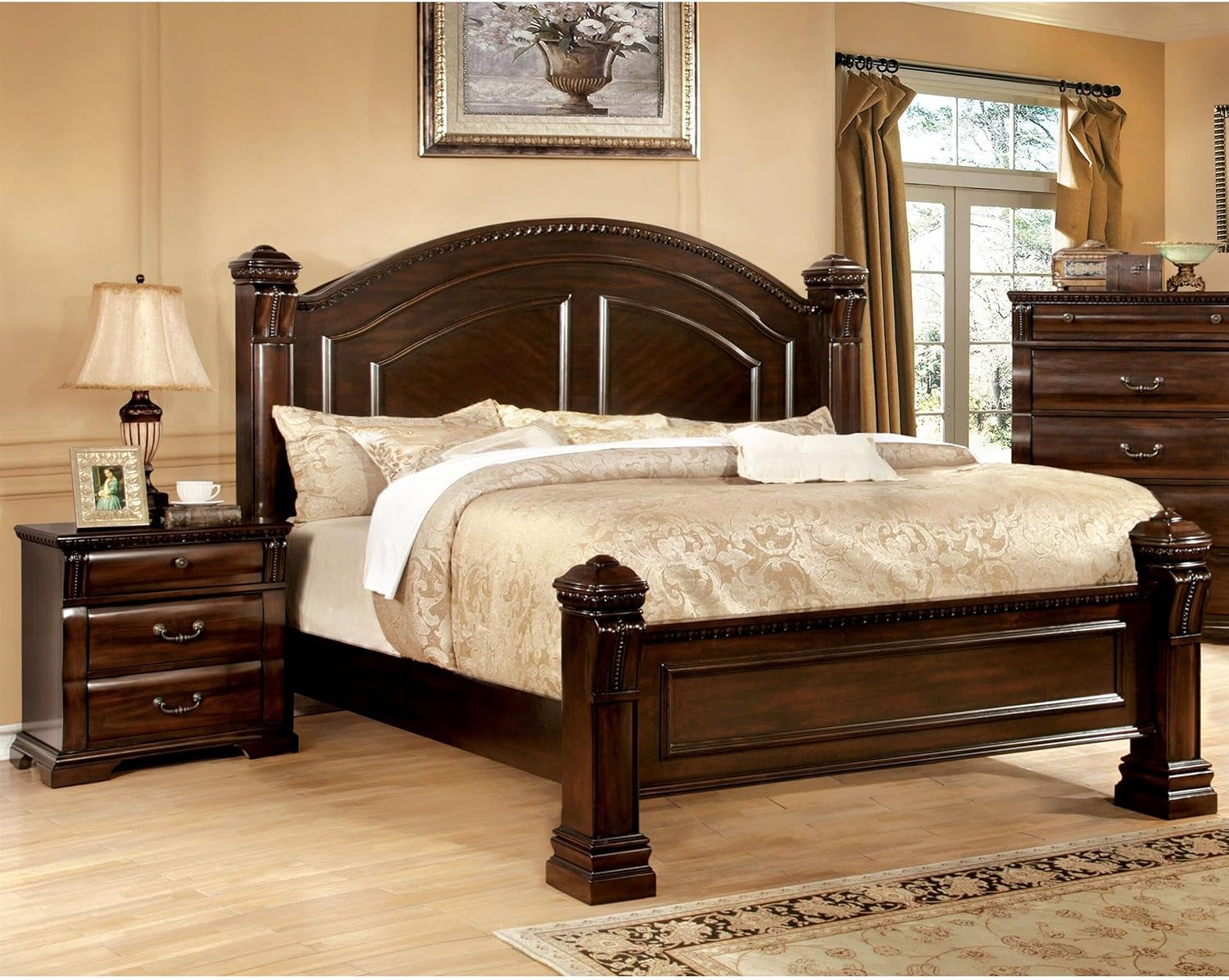 Furniture of America FOA Oulette 2-Piece Cherry Solid Wood Bedroom Set - King + Nightstand