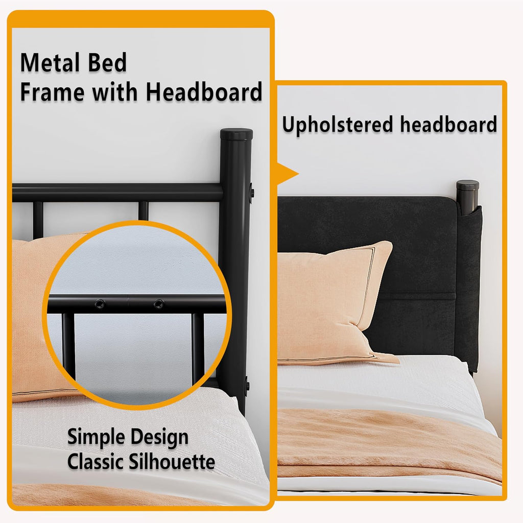 Metal Bed Frame,14Inch King Size Bed Frame with Storage Space,Heavy Duty Sturdy Mattress Foundation,Easy Assembly,No Box Spring Needed,Black King