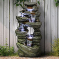 SunJet 60' High 7-Tiers Cascading Rock Outdoor Water Fountain with LED Lights - Large Outdoor Fountains and Waterfalls for Garden or Patio, Yard, and Deck Decor, Featuring Natural Stone Look