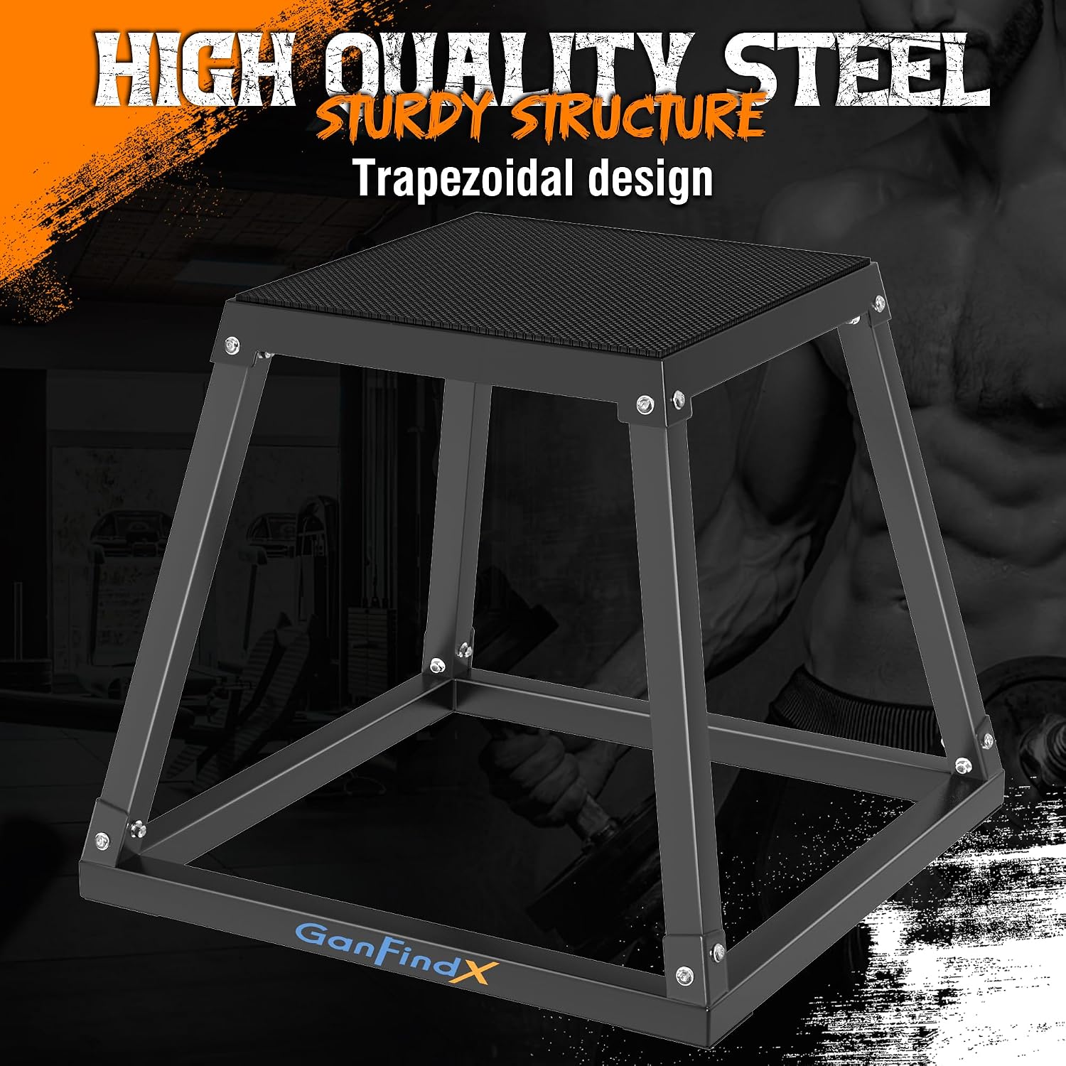 GanFindX Plyometric Jump Box Set, 12/18/24 Inch Steel Plyo Box, Heavy Duty Plyometric Platform with Anti Slip Surface, Fitness Exercise Step Up Box for Home Gym Training, Agility and Strength Conditioning