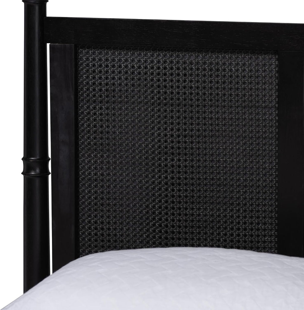 Baxton Studio Marisela 4 Piece Black Bedroom Set Rattan Headboard King