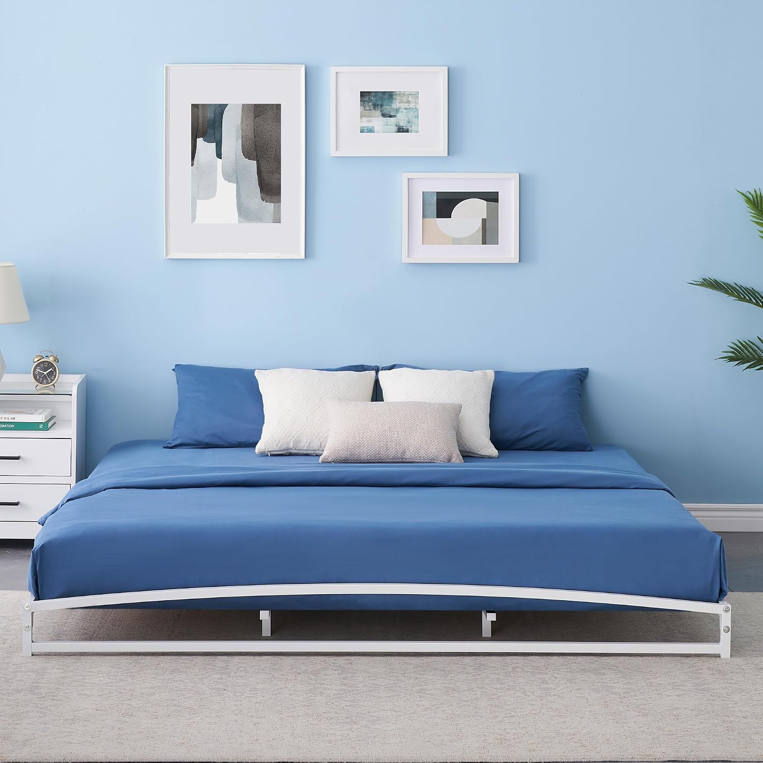 GAOMON Low Bed Frame King Size, 6 Inch Heavy Duty Metal Platform King Bed Frame with Arch Design, Easy Assembly, Strong Bearing Capacity, Under Bed Storage, No Box Spring Needed - White