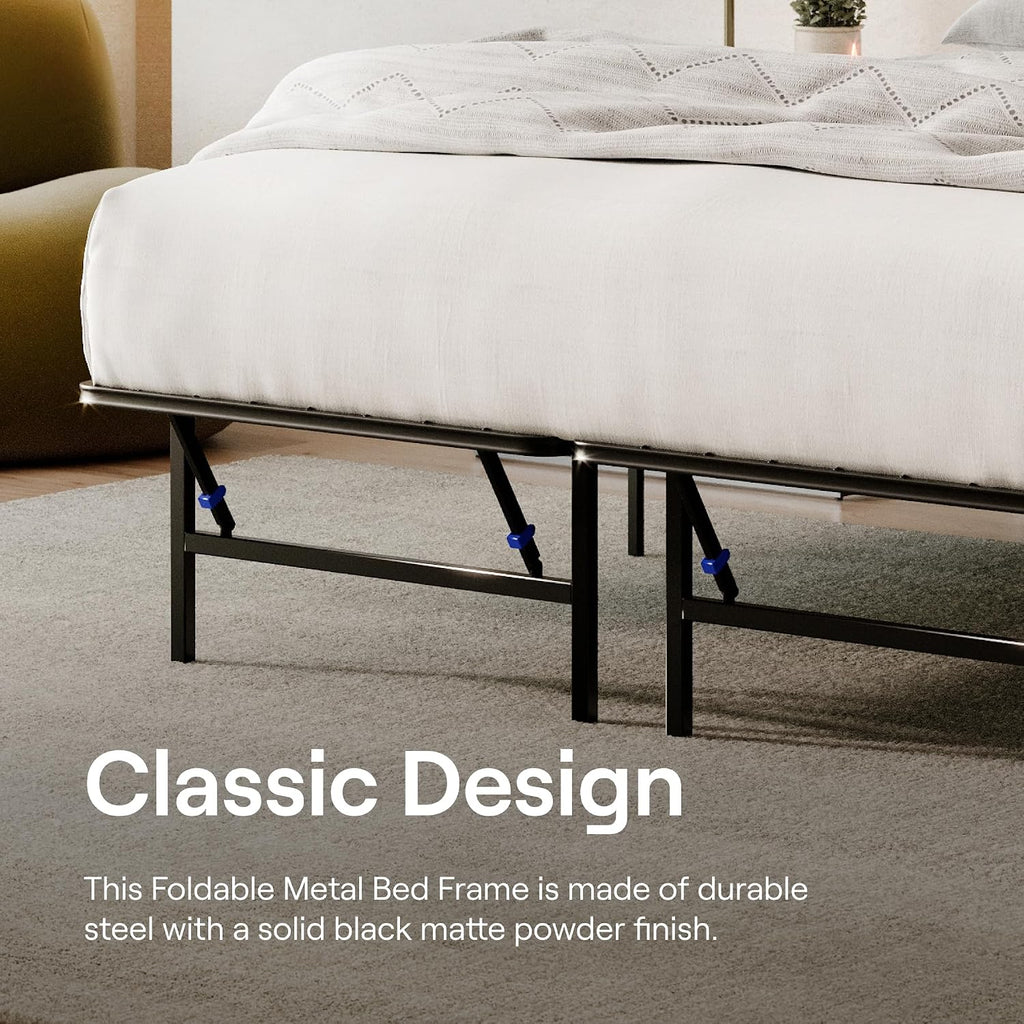 Siena Foldable Metal Platform Bed Frame - Twin XL - Tool-Free Easy Set Up - 14' Height - Classic, Durable Design - Sturdy Coated Steel Frame - No Box Spring Needed - Matte Black Finish