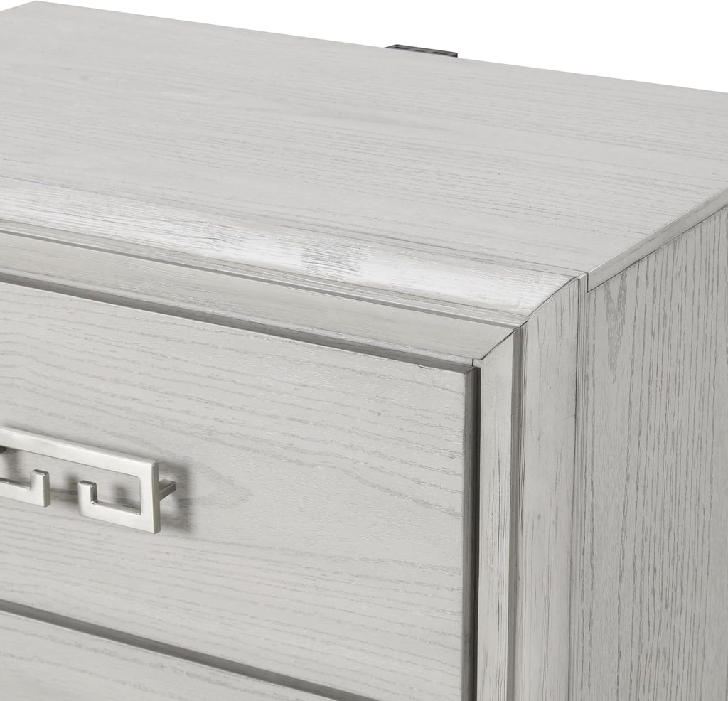 Furniture of America Babsi Modern Wood 3-Piece Bedroom Set with Greek Key Pull, USB Chargers on Nightstand, Felt-Lined Top & Cedarwood-Lined Bottom Drawers, Box Spring Needed, King, Rustic White