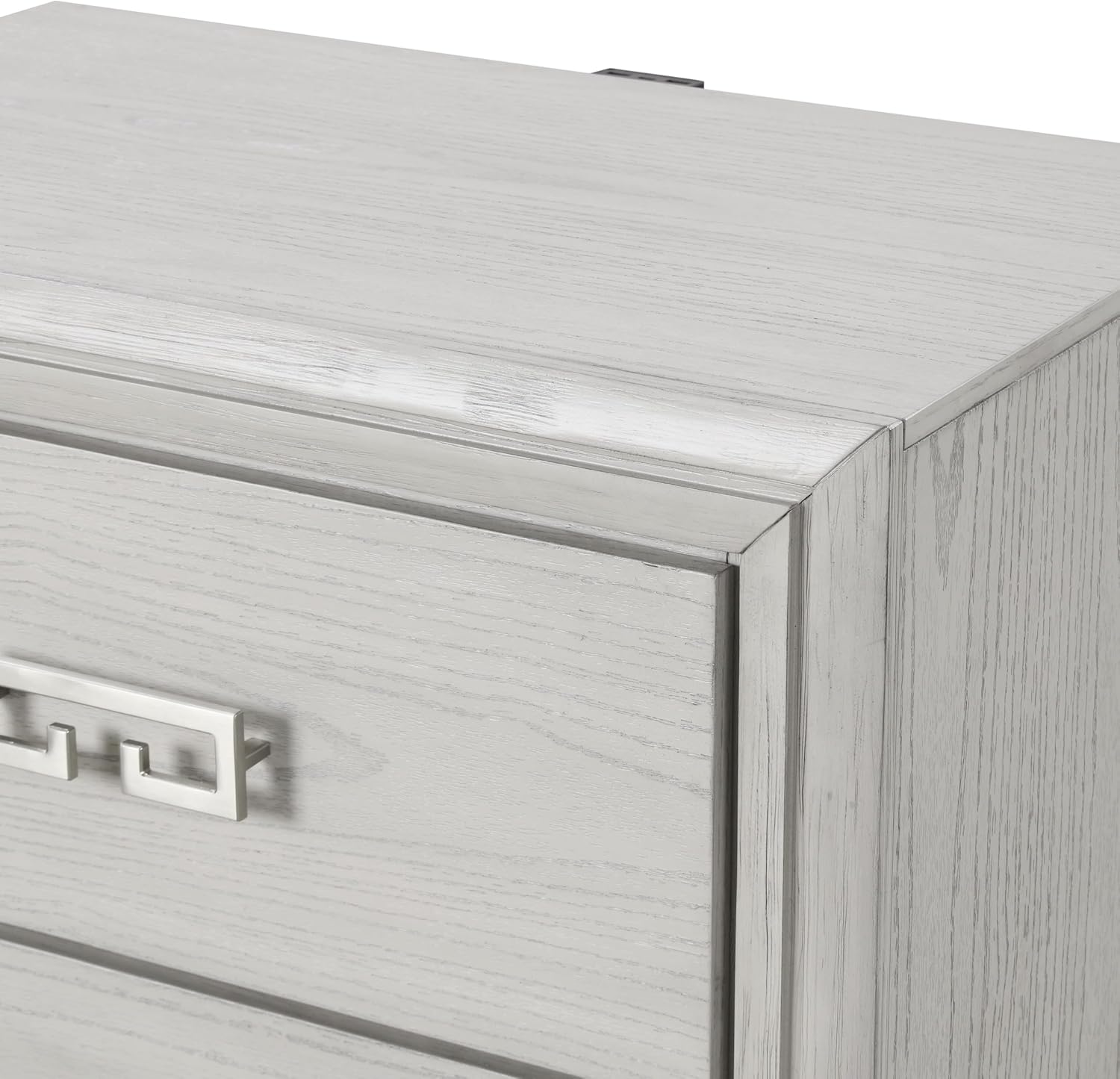 Furniture of America Babsi Modern Wood 3-Piece Bedroom Set with Greek Key Pull, USB Chargers on Nightstand, Felt-Lined Top & Cedarwood-Lined Bottom Drawers, Box Spring Needed, King, Rustic White