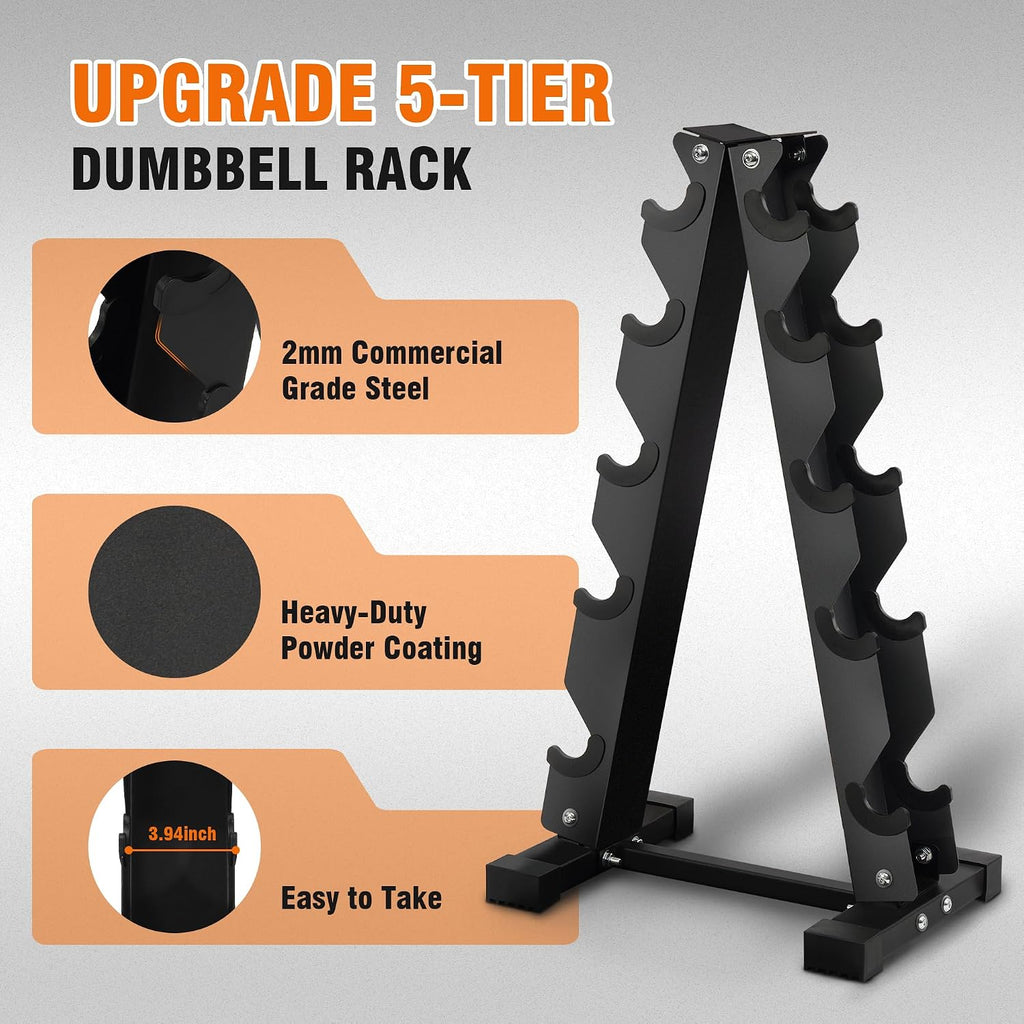 Fitvids Rubber Coated Hex Dumbbell Set with Storage Rack, 100/150/200/550 LB Hand Weight Set with Anti-Slip Grip for Home Gym