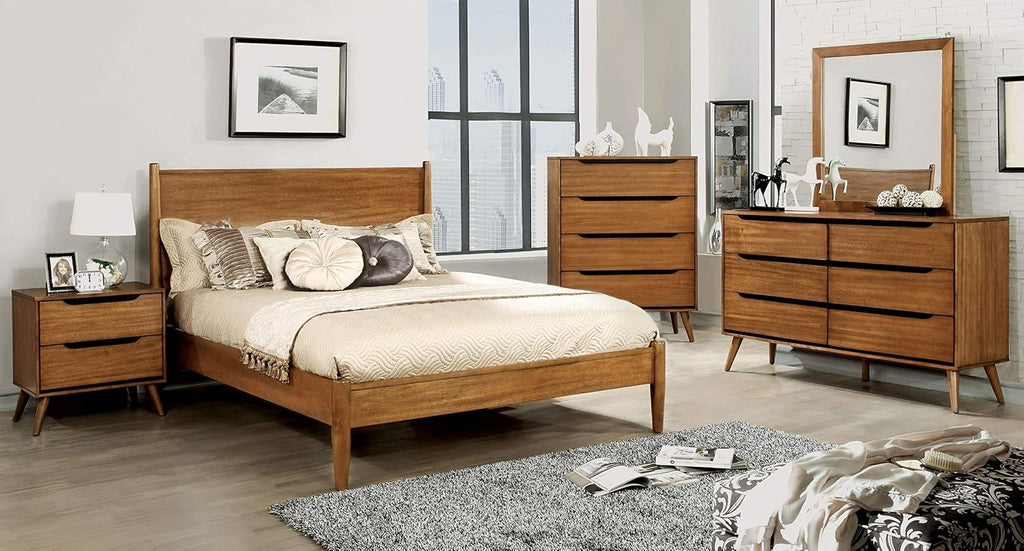 24/7 Shop at Home Chopard Contemporary Wood Bedroom Set, 4-Piece California King Bedroom Set, Oak