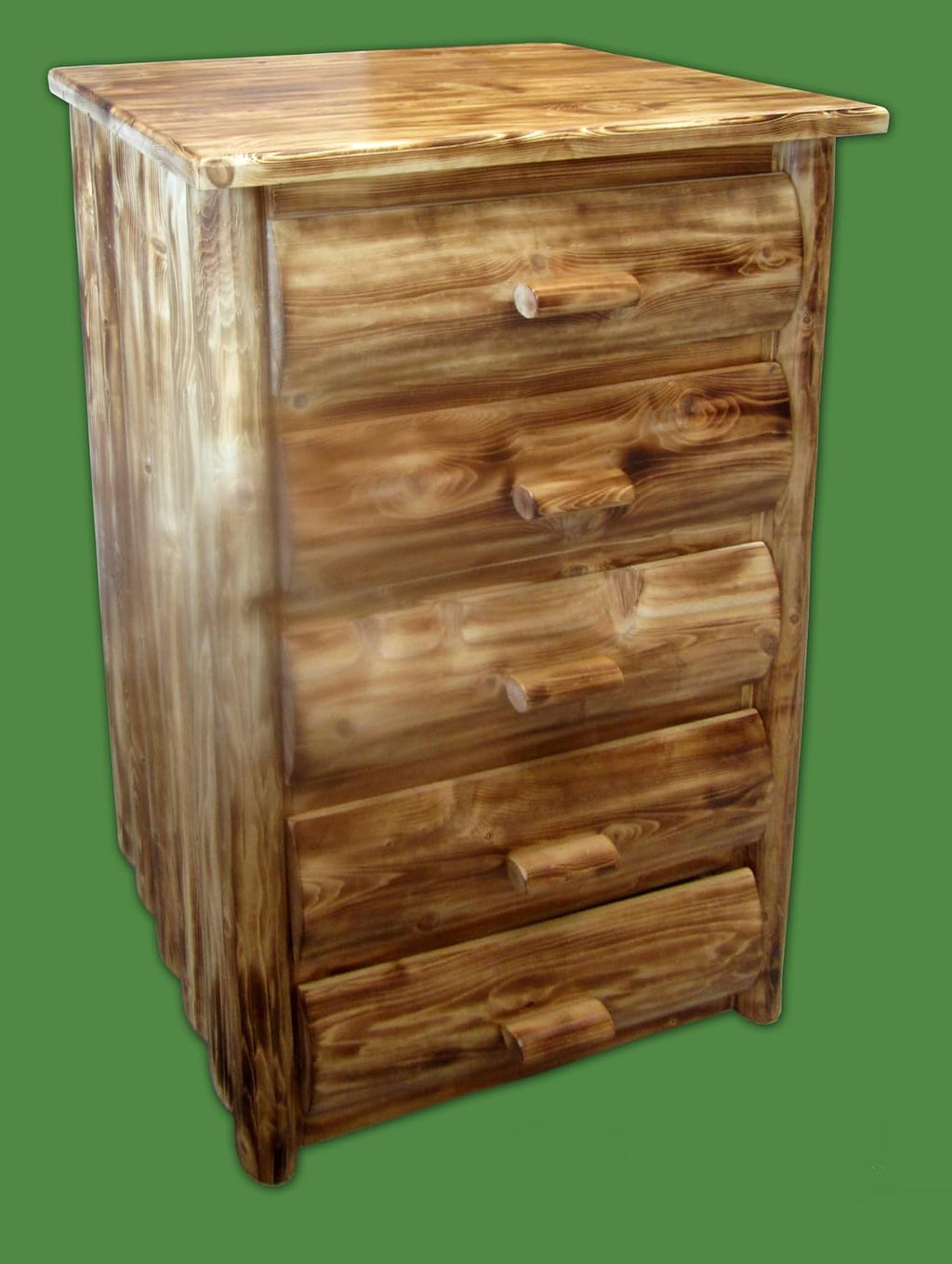 Log Bedroom Set - 5pc Torched Cedar/Amish Handcrafted / 100% Solid Wood/Dovetail/Double Log Side Rail Bed/King Size