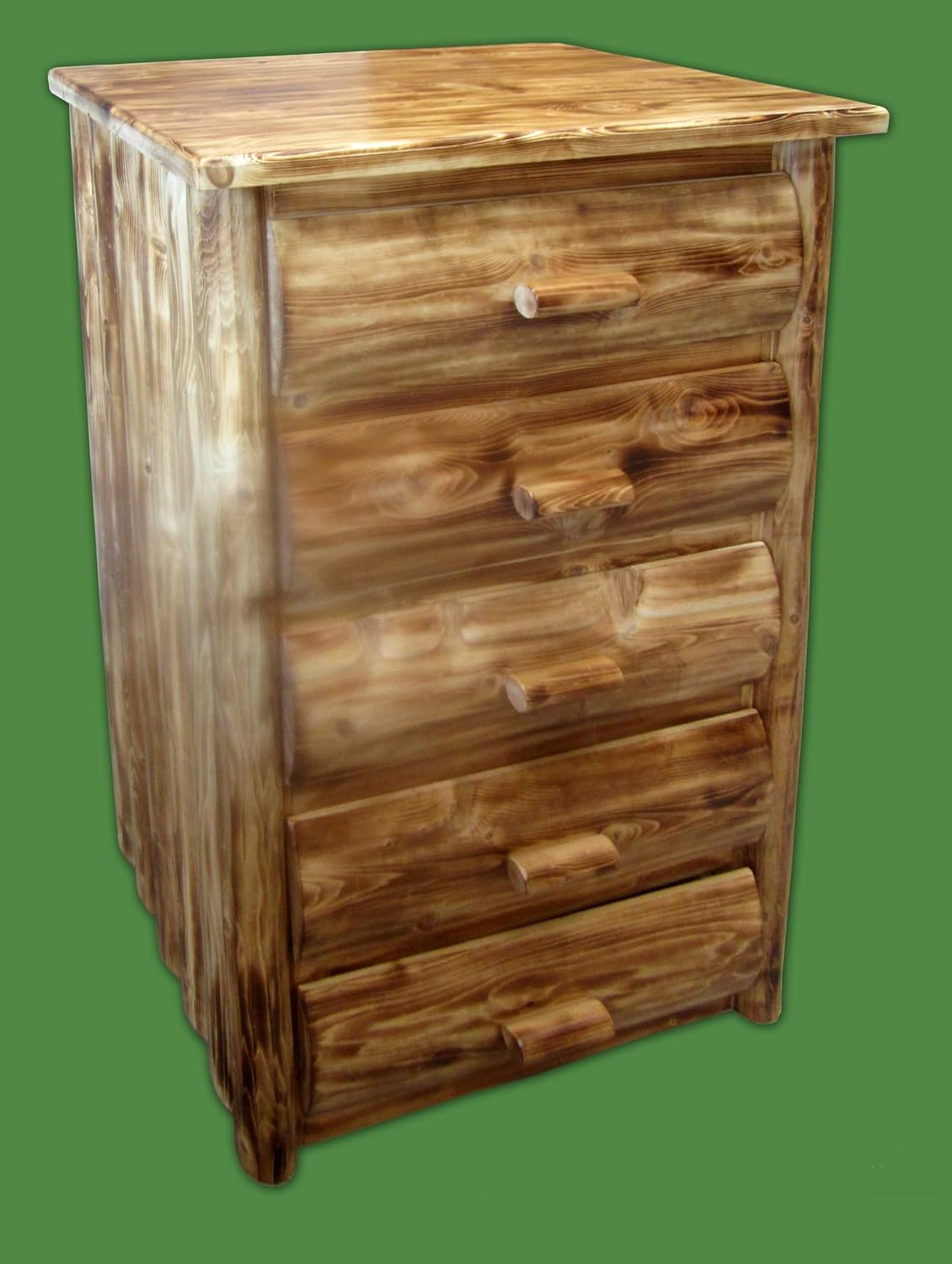 Log Bedroom Set - 5pc Torched Cedar/Amish Handcrafted / 100% Solid Wood/Dovetail/Double Log Side Rail Bed/King Size