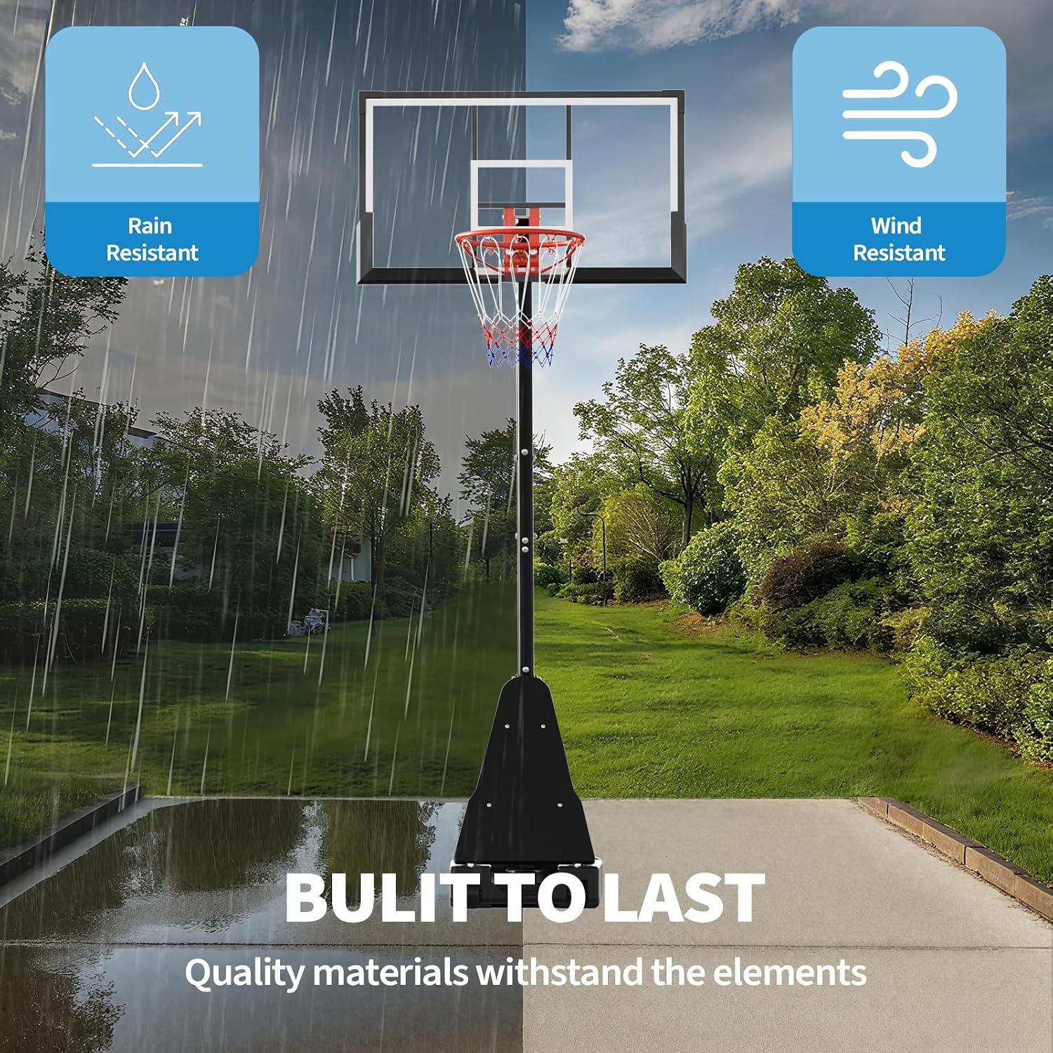 GarveeLife Basketball Hoop, 52 Inch Shatterproof PC Backboard, 4.9-10FT Height Adjustable Basketball Hoop Goal System,Mobile Stand with Wheels Weighted Base,Youth&Adults, Driveway Backyard Pool Play