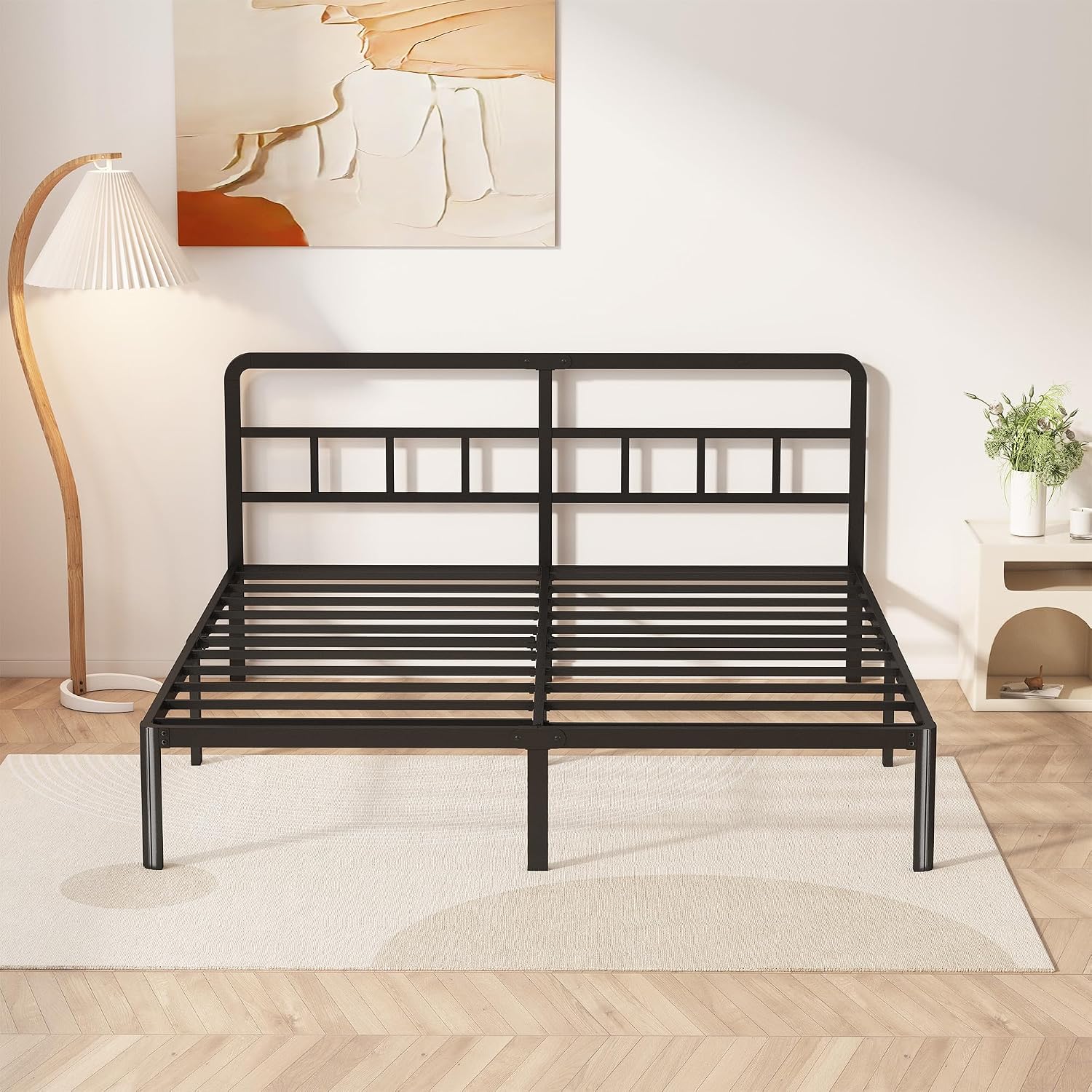 Yicensen 14 Inch King Bed Frame with Headboard, Heavy Duty Metal King Size Platform Bed Frame with Rounded Corner Legs, No Box Spring Needed, Noise Free, Easy Assembly, Black