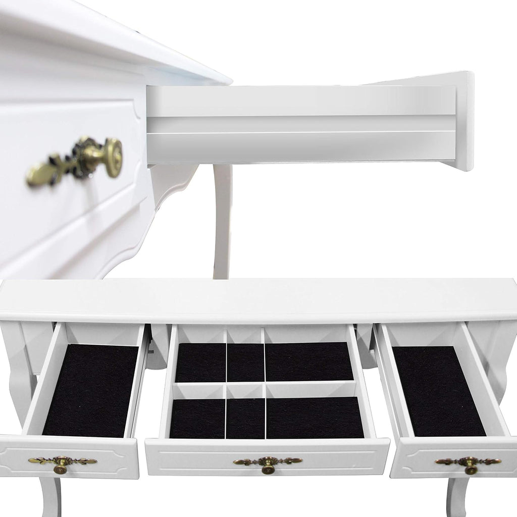 ENSTVER Vintage Vanity Set with 10 Hollywood LED Light Bulbs, Makeup Table with Stool and Mirror, Antique Vanity 6 Organization 7 Drawers, Dressing Table for Bedroom, Victorian Vanity Pure White