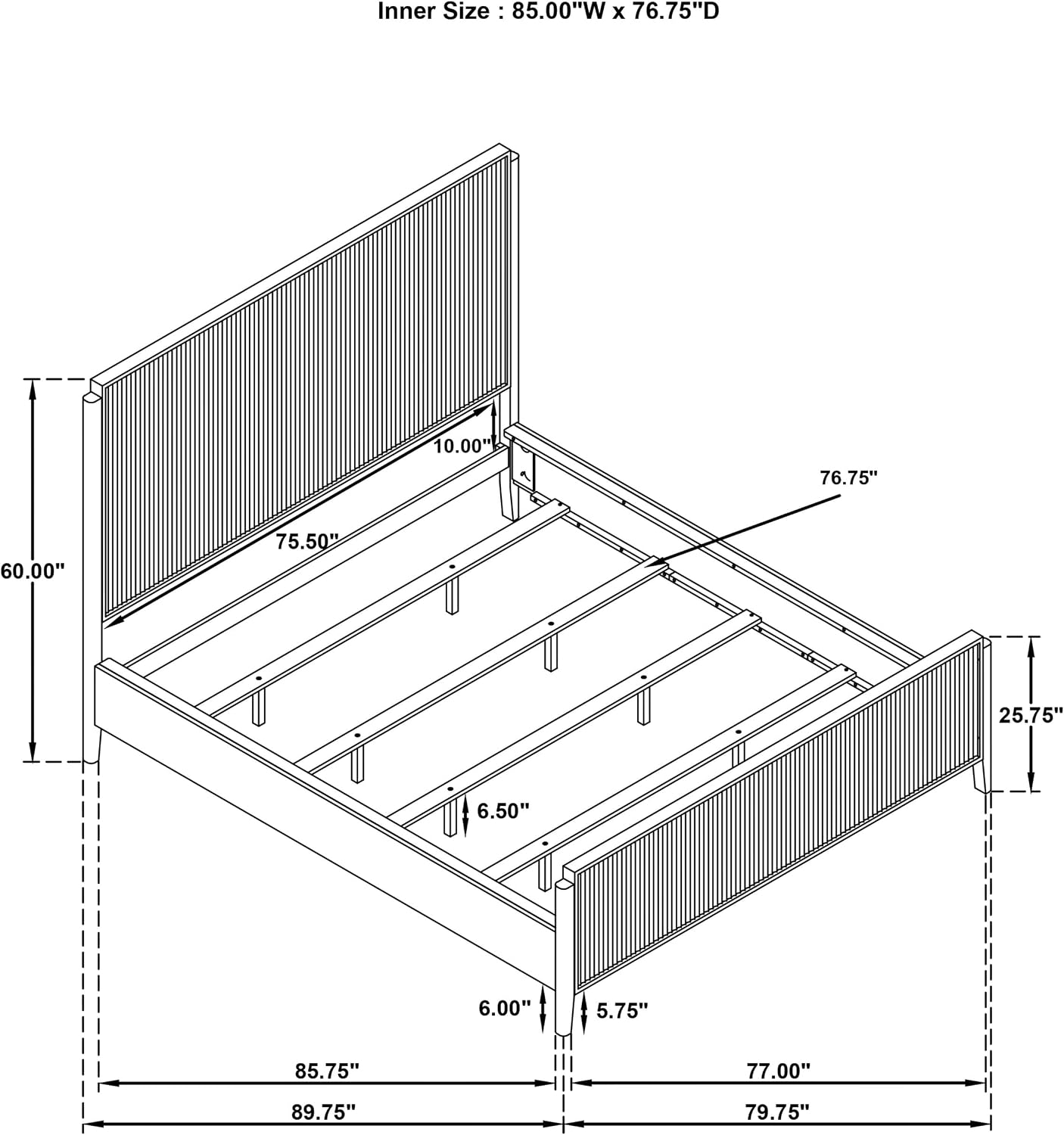 Coaster Home Furnishings - Brookmead - Wood - California King Panel Bed with Support Legs, Tall Headboard and Fluted Texturing - Bedroom - Black - 224711KW