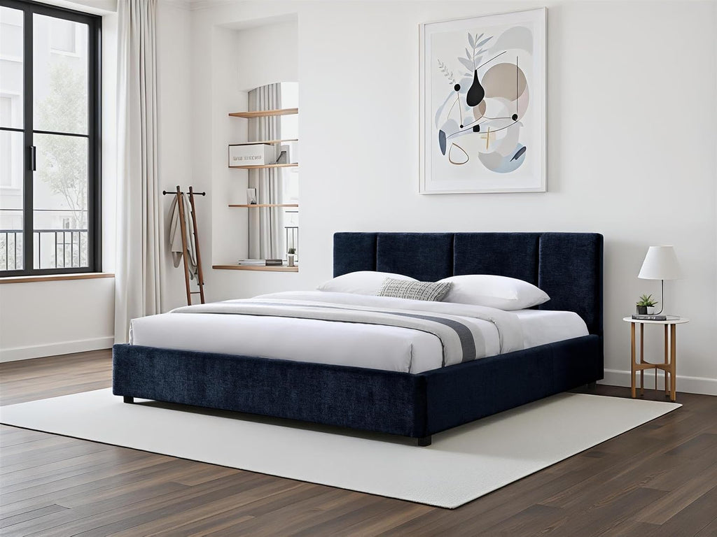 Venice Upholstered Platform Bed | Box Spring Not Required | Blue Fabric, King Size