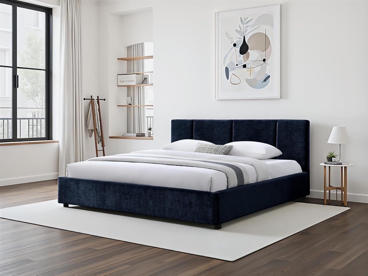 Venice Upholstered Platform Bed | Box Spring Not Required | Blue Fabric, King Size