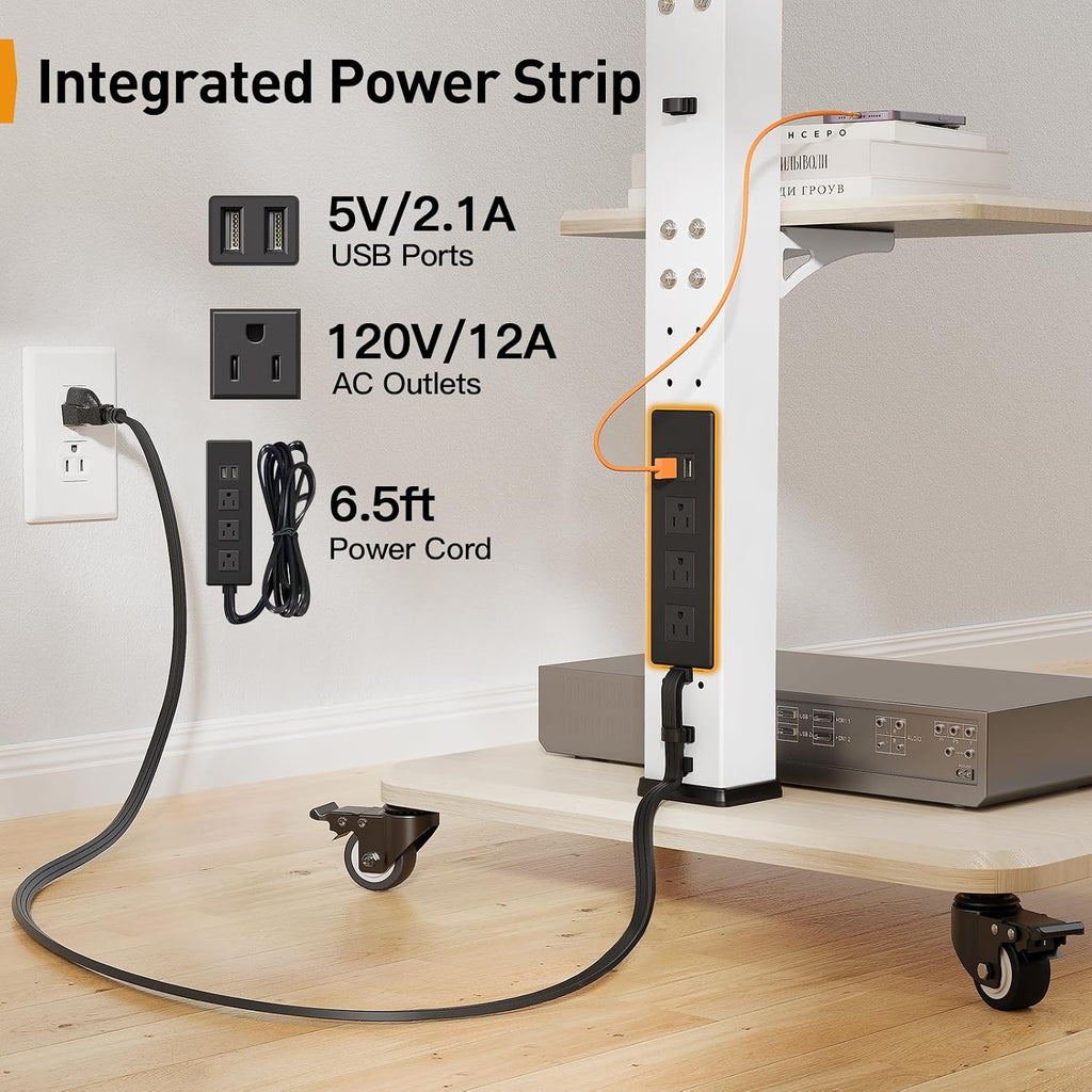 Perlegear Mobile TV Stand with Power Outlet, Tilt & Swivel Rolling TV Cart for 32-75 inches TVs up to 110 lbs, Height Adjustable Rolling TV Stand White with Wheels, Max VESA 600x400mm, PGTVMC17W