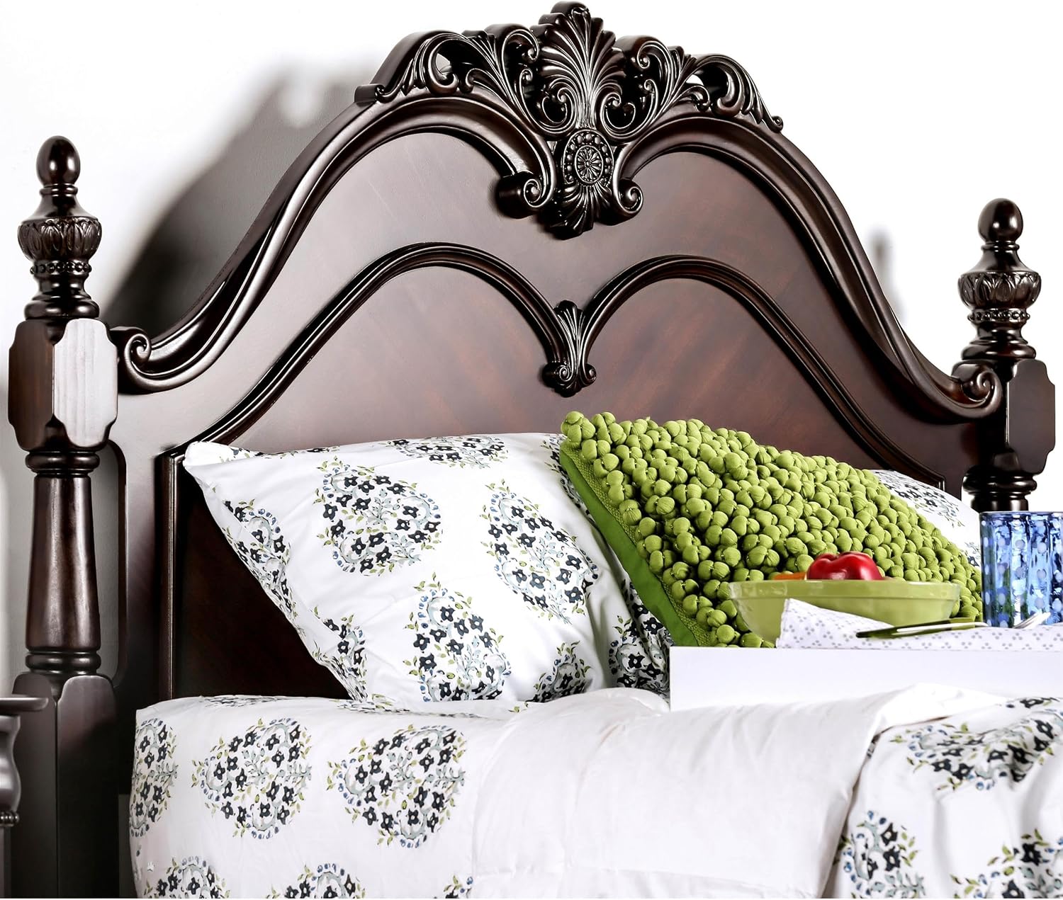 Furniture of America FOA Ruben 2pc Cherry Solid Wood Panel Bedroom Set - Cal King + Nightstand