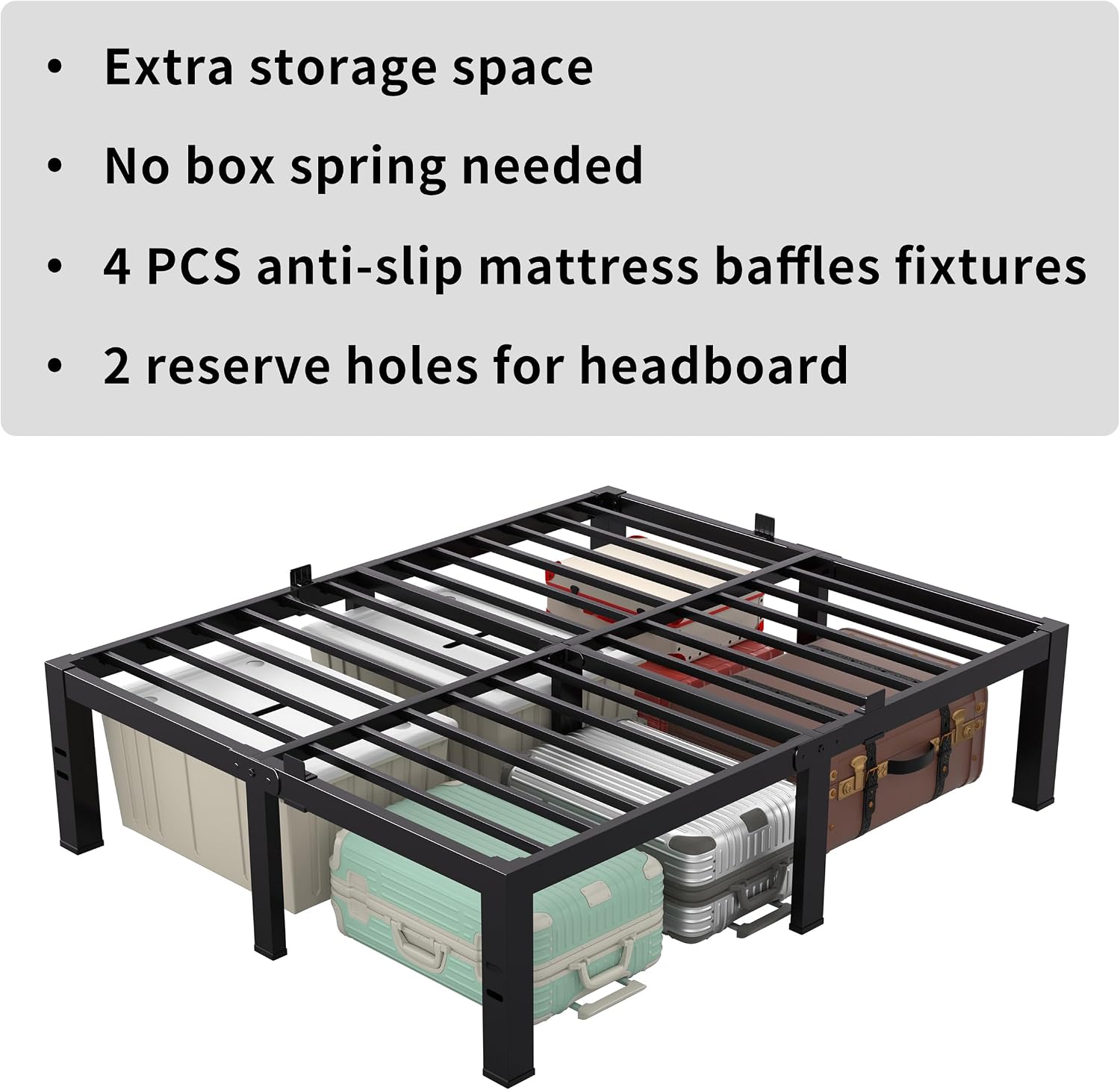 MAF 18 Inch King Size Bed Frame No Box Spring Needed Heavy Duty Platform King Bed Frame Steel Slat Support High Platform Bedframes with Storage Size Black Metal