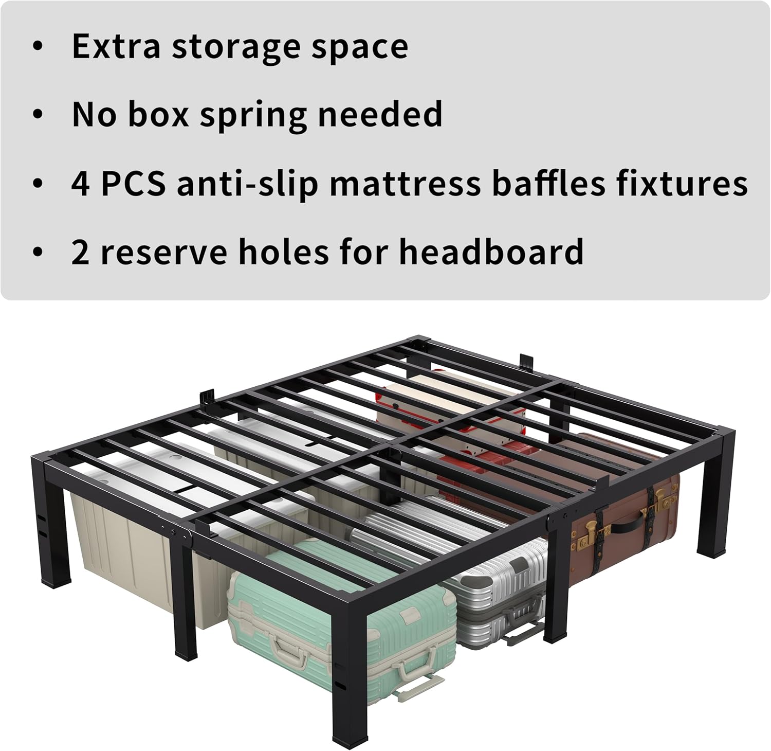 MAF 18 Inch High Queen Bed Frame No Box Spring Needed Heavy Duty Queen Platform Bed Frame Steel Slat Support Noise Free Black Bed Frame Queen Size Easy Assembly