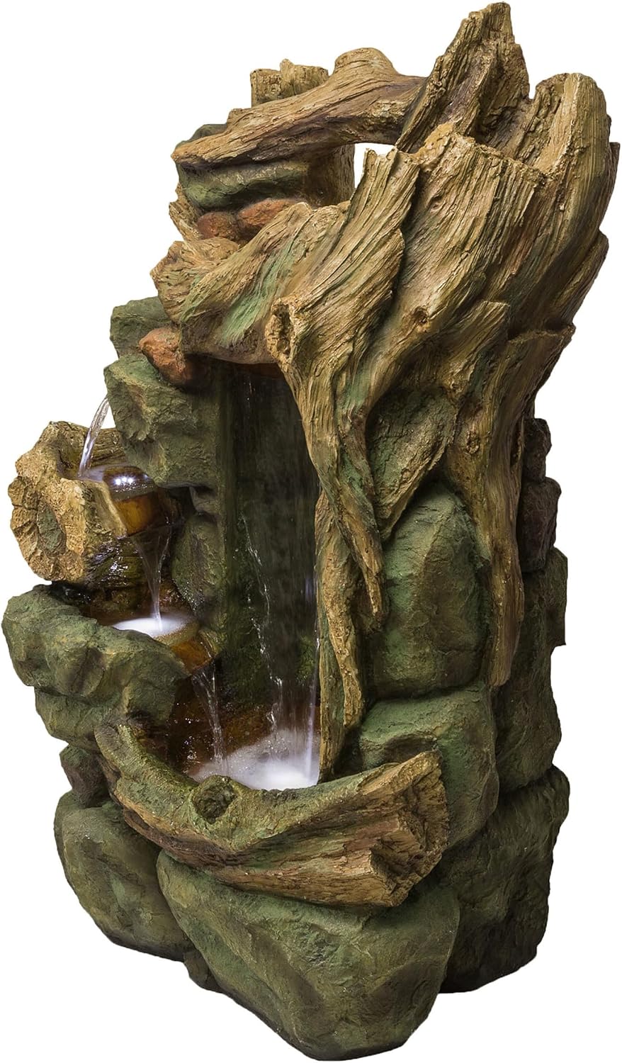 Alpine Corporation TZL200 Outdoor Side Tiering Garden Floor Rainforest Water Fountain with LED Lights, 55', Brown