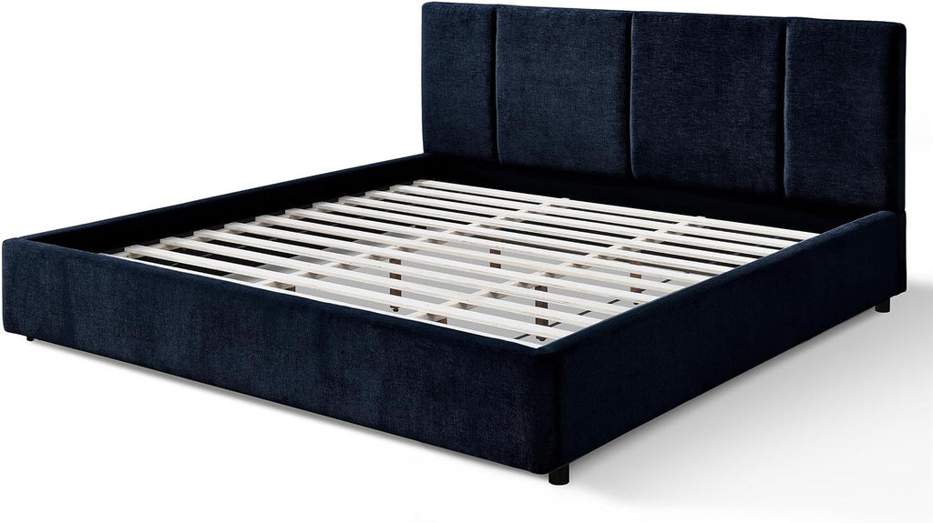 Venice Upholstered Platform Bed | Box Spring Not Required | Blue Fabric, King Size