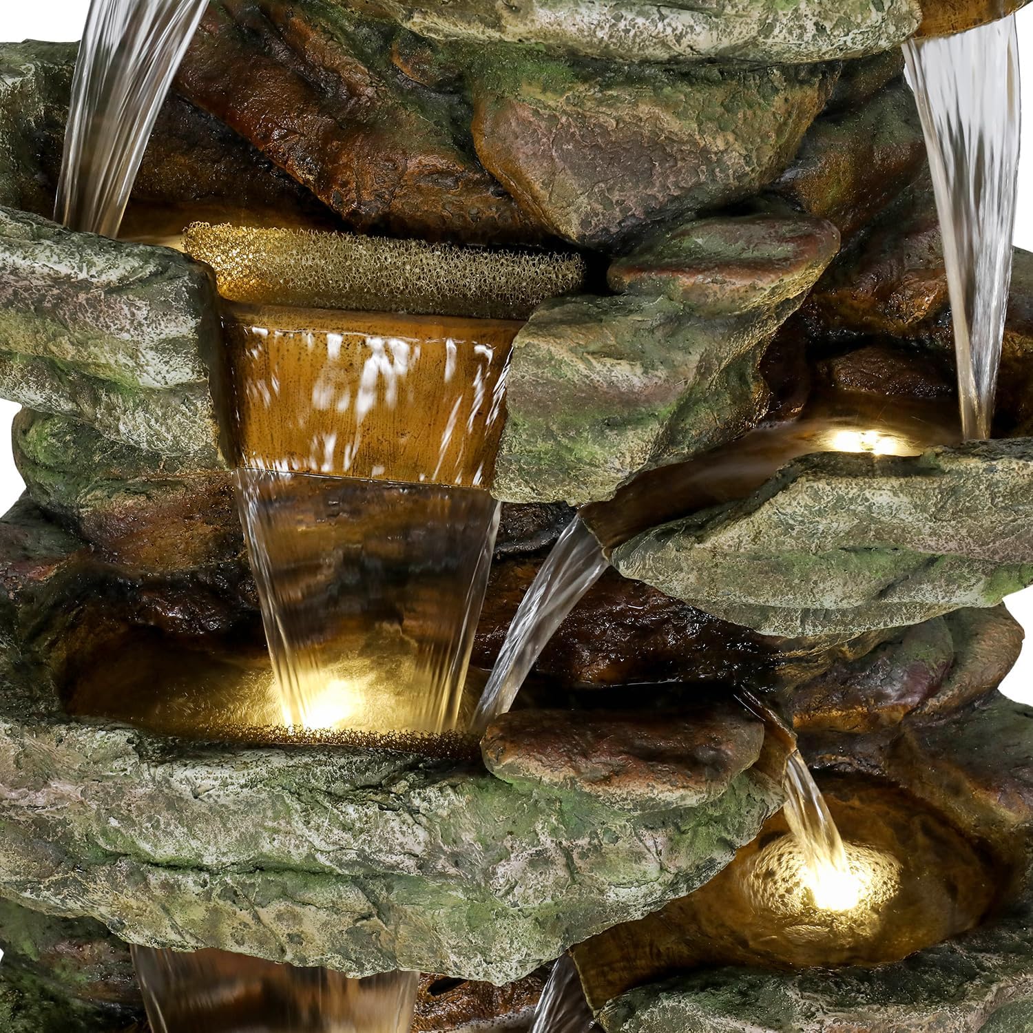 SunJet 59' High Multi-Tiers Cascading Rock Outdoor Water Fountain with LED Lights - Large Outdoor Fountains and Waterfalls for Garden or Patio, Yard, and Deck Decor, Featuring Natural Stone Look