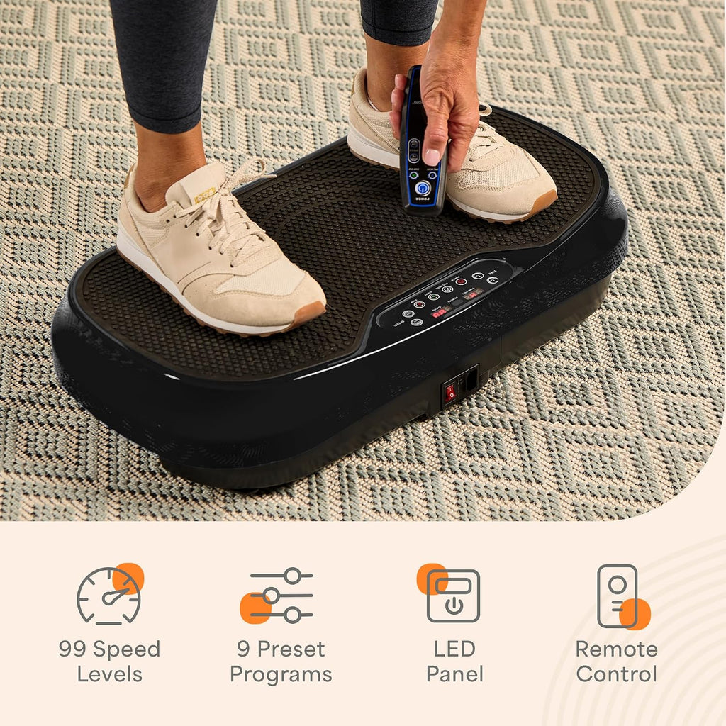 Lifepro Waver Mini Vibration Plate Exercise Machine with Remote & Bands — Compact Whole Body Vibrating Plate for Lymphatic Drainage & Muscle Toning — Shake Machine with 99 Speed Levels & 10 Presets