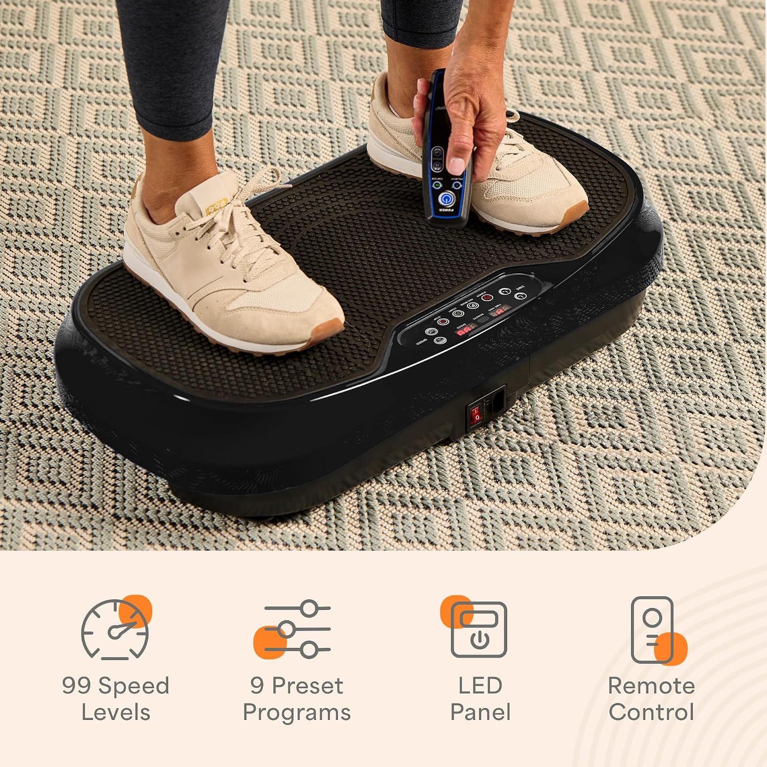 Lifepro Waver Mini Vibration Plate Exercise Machine with Remote & Bands — Compact Whole Body Vibrating Plate for Lymphatic Drainage & Muscle Toning — Shake Machine with 99 Speed Levels & 10 Presets