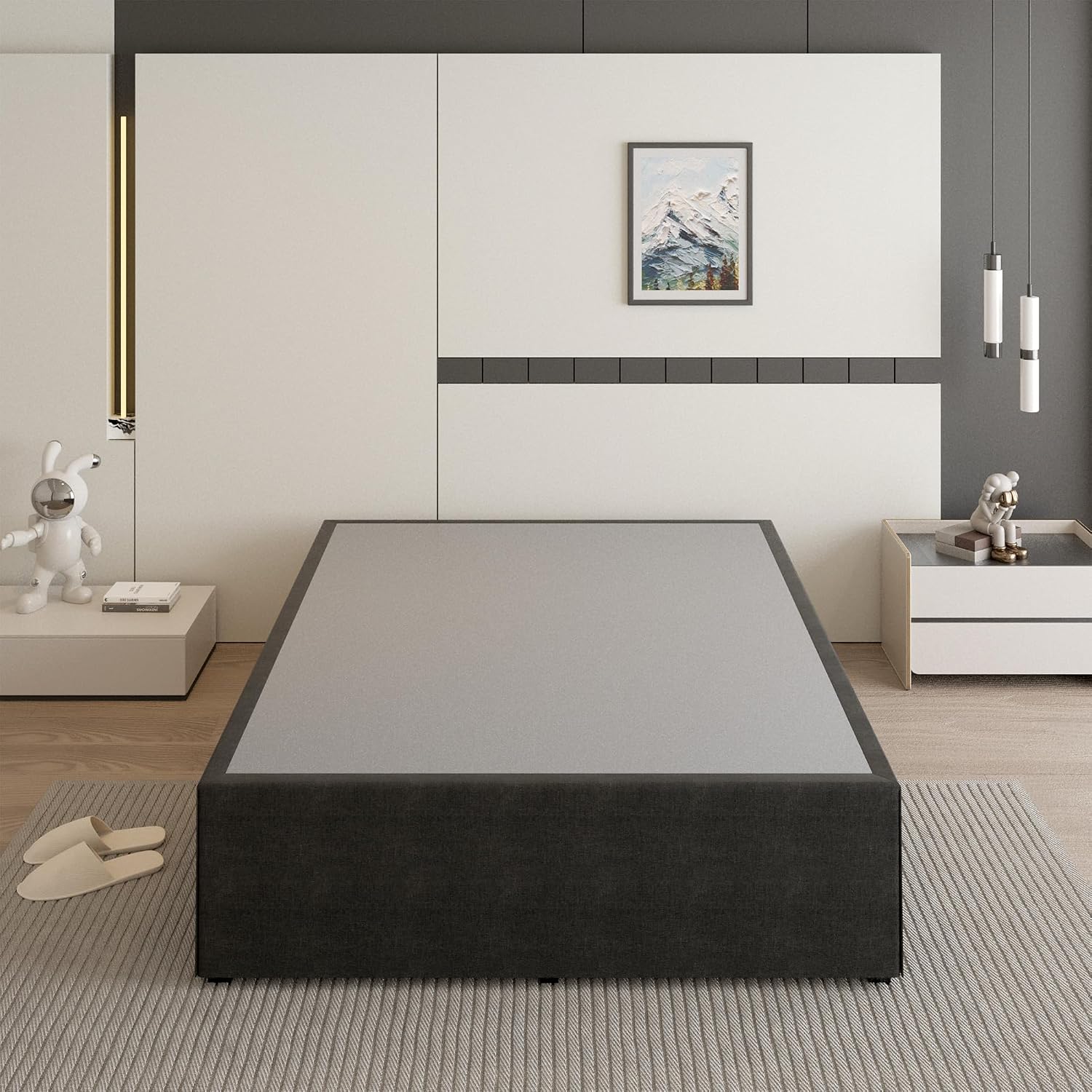 Cieemine 18 Inch Queen Bed Frame with Black Bed Cover, Metal Bed Frames Queen Size No Box Spring Needed, Heavy Duty Mattress Foundation, Easy Assembly, Noise Free