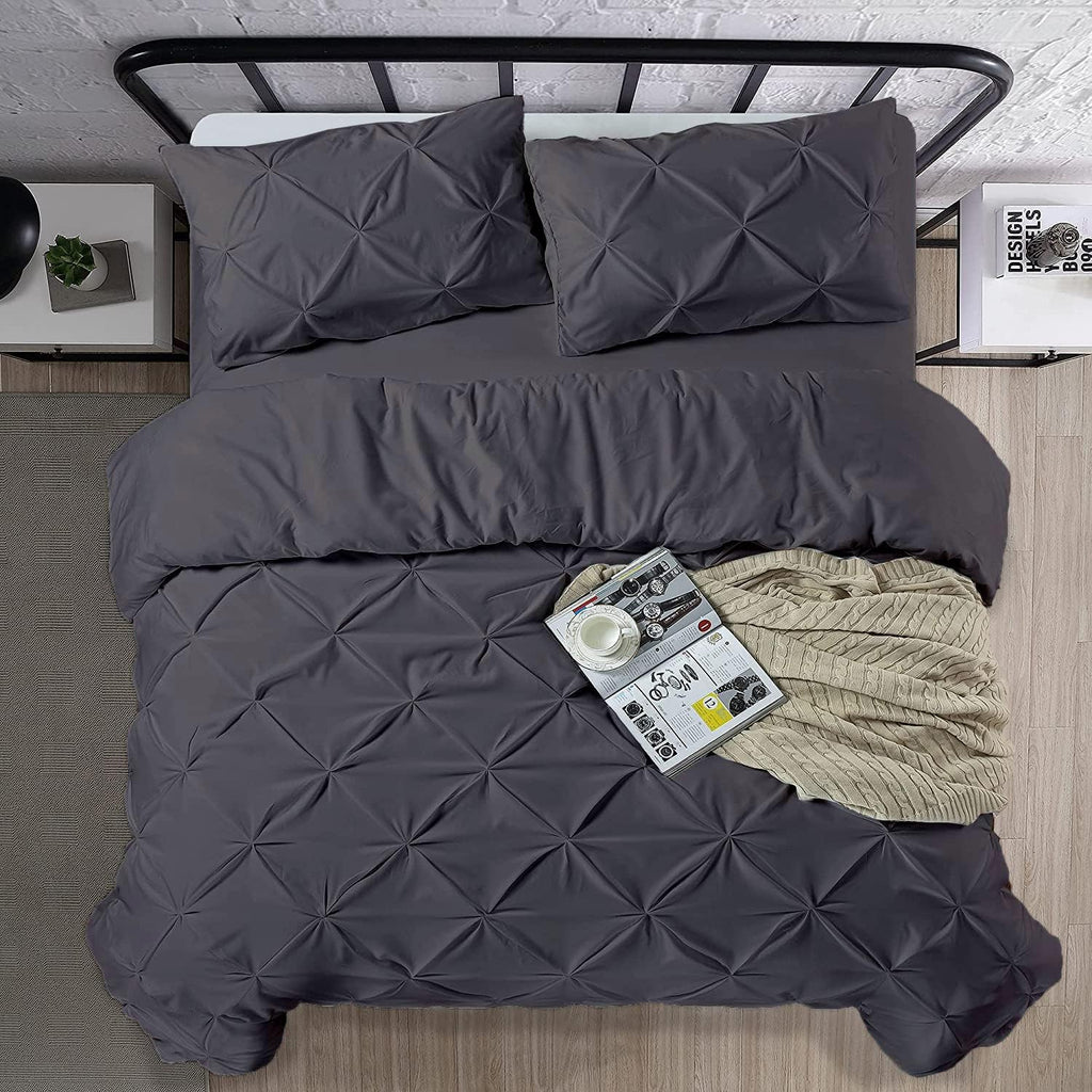 Crown Collection 1000-TC Hypoallergenic Ultra Soft Design 100% Egyptian Cotton Super King Plus 120X120 Dark Gray Solid Pinch Pleated Duvet Cover with Zipper Colser & 2pcs Pillow Case Set