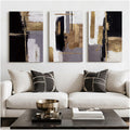 Bzstyleart Large Abstract Wall Art for Living Room, 3 Piece Modern Textured Wall Art Minimalist Painting Picture Print for Hallway Office Bedroom, Neutral Abstract Artwork, Black & Gold, 24 x 36 Inch