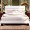 Allewie Full Size Platform Bed Frame with Velvet Upholstered Headboard and Wooden Slats Support, Fully Upholstered Mattress Foundation/No Box Spring Needed/Easy Assembly, White