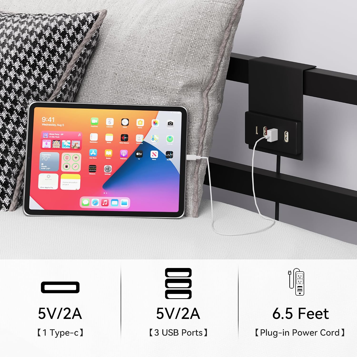 YITAHOME Queen Size Canopy Bed, Four Poster Platform Bed with Metal Slats Support, Metal Bed Frame with USB Charging Station, 12.4 inch Underbed Storage, No Box Spring Needed, Black