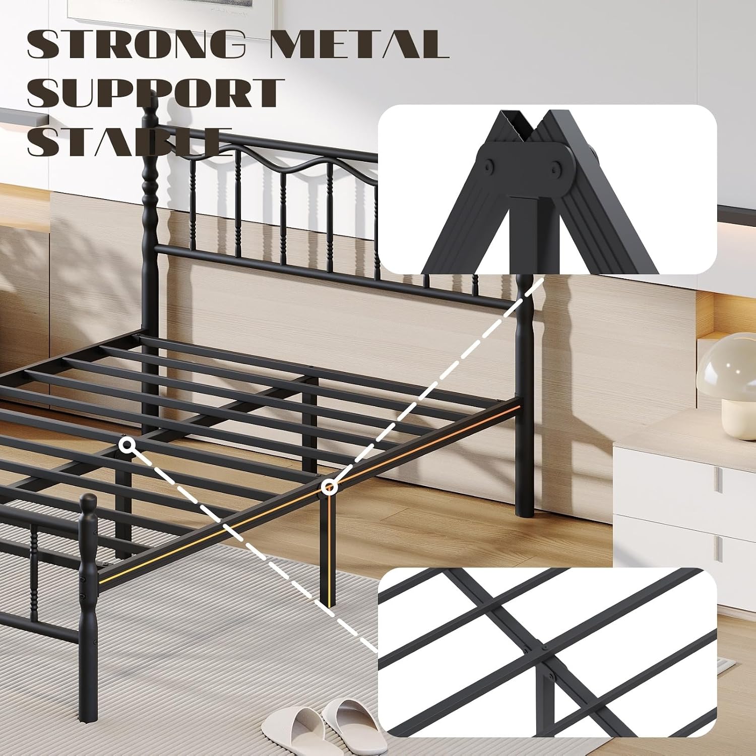 14 Inch Full Bed Frame with Headboard and Footboard, Metal Platform Full Size Bed Frame No Box Spring Needed, Heavy Duty, Noise Free, Under Bed Storage, Black
