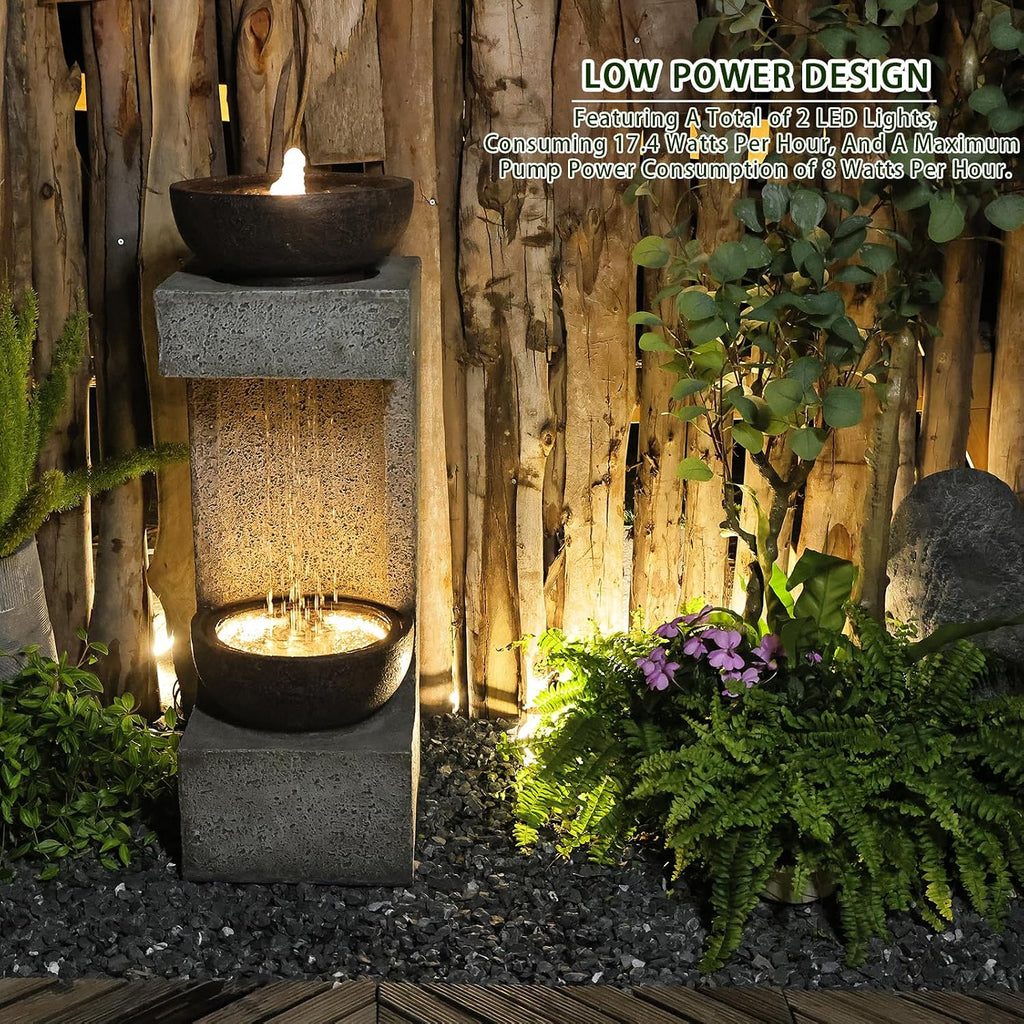Bumilgar Waterfall Fountain Outdoor Garden Decor for Patio, Backyard, Deck, Porch and Home Art Decor, Outdoor Fountains and Waterfalls with Lights and Pebbles