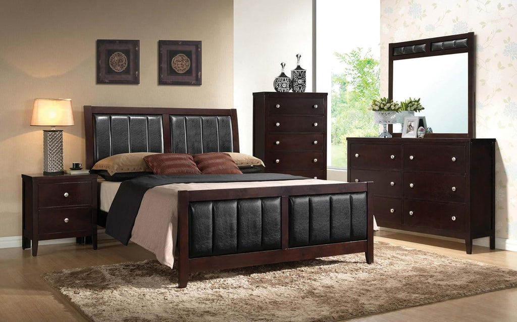 Coaster Home Furnishings Carlton Contemporary 4-Piece Bedroom Set Leatherette Upholstered Eastern King Size Panel Bed Frame 51-inch Headboard Cappuccino 202091KE-S4