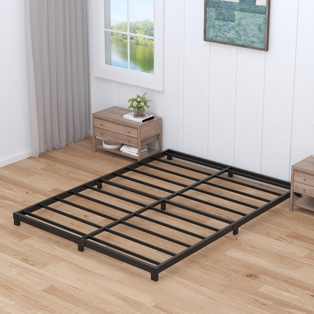 Nailsong 3 Inch Bed Frame King Size Low Profile, King Bed Frame No Box Spring Needed, Heavy Duty Metal, Easy Assembly, Black